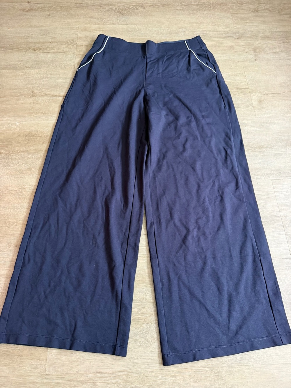 MAX STUDIO London Navy Wide Leg Pull-On Pants Size XL Stretch Career Work